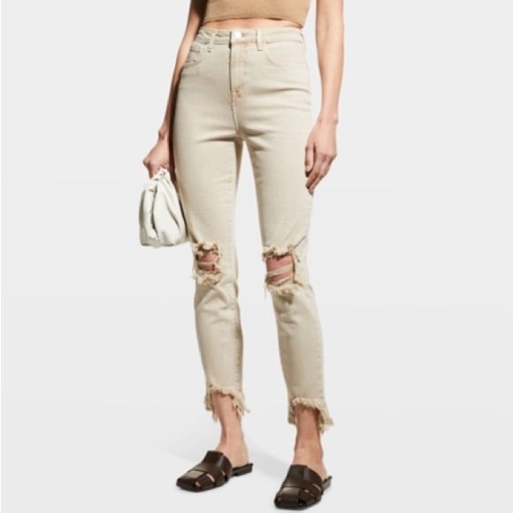 NWT L’Agence High Line Skinny Jeans High Rise Biscuit Destruct Sz 26 - Picture 1 of 13